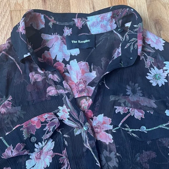 The Kooples Chic Floral Sheer Blouse in Black and Pink - Picture 4 of 7